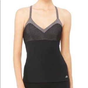 Alo Yoga Blossom long bra tank top grey mesh Med